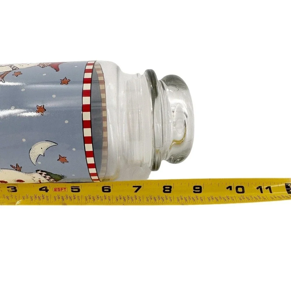 Vtg Snowman Sakura Debbie Mumm 1998 Glass Cookie‎ Canister Jar Country Farmhouse